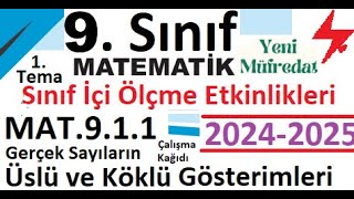 9 Sınıf Matematik  2024 2025  Sınıf İçi Ölçme Etkinlikleri  Çalışma Kağıdı  1 Tema  MAT911 [upl. by Nabru]