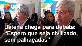 Datena ao chegar no debate TV Gazeta e My News Espero que seja civilizado veja vídeo [upl. by Willyt]