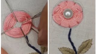 exclusive easy hand embroidery flower with pearl tutorialytshorts embroiderypatterns shorts [upl. by Caassi40]