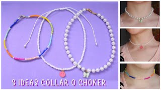 COLLAR o CHOKER con PERLAS mostacillaschaquiras 🤍3 IDEAS🤍 [upl. by Ahcsas]