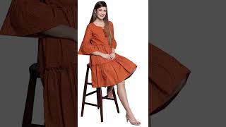 💕ishin Womens Orange Schiffli Tiered Dress [upl. by Bat841]