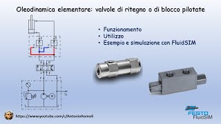 Oleodinamica di base Valvole di ritegno o di blocco pilotate  Circuito e simulazione con FluidSIM [upl. by Silvan662]