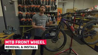 Tech Tip Tuesday  Mountain Bike Front Wheel Removal and Installation [upl. by Ahcmis852]