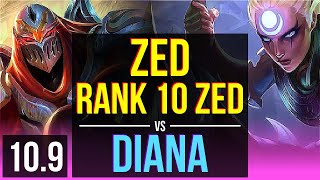 ZED vs DIANA MID  20M mastery points Rank 10 Zed 1900 games  EUW Challenger  v109 [upl. by Anna]