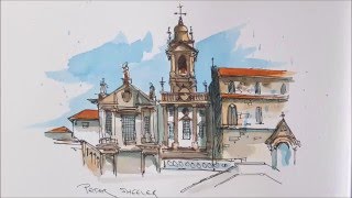 A line and wash Cathedral demonstration of my Urbansketching techniques With a Waterbrush [upl. by Harriett590]