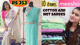 Messho Designer Jamdani Cotton Net Dola Silk Sarees  Meesho Saree Jewellery haul  Messho [upl. by Aicillyhp]