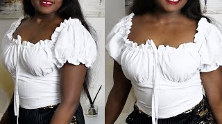 Milkmaid top tutorial How to cut and sew a milk maid top  Beginner friendly [upl. by Ketty]