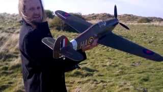 RC Hobbyking Hawker Hurricane  hand launch pilot ejects emergency downwind landing [upl. by Arline153]