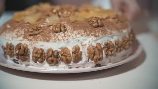 Walnut Cream Cake  Easy Recipe with Sweet Cream amp Cocoa Dusting [upl. by Onitram]