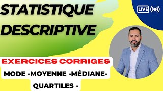 LIVE EXERCICE CORRIGE  MODEMEDIANEMOYENNEQUARTILE [upl. by Ondrea]