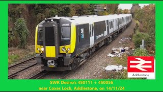 SWR Desiros 450111  450056 near Coxes Lock Addlestone on 141124 [upl. by Mehs]