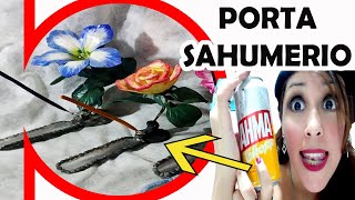 ✅Como hacer PORTA SAHUMERIOS  con Porcelana Fria flores de goma eva  Y LATAS RAPIDO Y FACIL [upl. by Nnylirak]