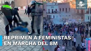 Policías de Zacatecas detienen y reprimen a feministas en marcha del 8M [upl. by Einnahpets]