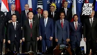 Biden appears confused while standing with world leaders after struggling to pronounce names [upl. by Esinek]