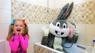 Polina playing with Giant Bunny Pretend play Video for kids [upl. by Spalla]