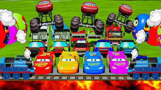 TRANSPORTING 1000 CARS POLICE CARS FIRE TRUCK DACIA CAR MCQUEEN MONSTER TRUCK OF COLORS FS 22 [upl. by Hulen]