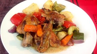 MUSLOS DE POLLO AL HORNO CON VERDURAS Y PATATAS [upl. by Tara365]