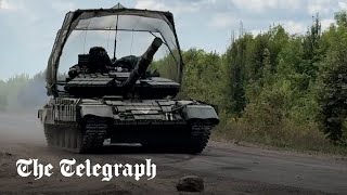 Ukrainian tanks seen driving in Sumy region near border with Russia [upl. by Purington]