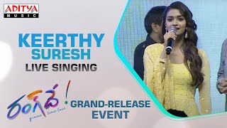 Keerthy Suresh Live Singing Performance  RangDe​ Grand Release Event Live  Nithiin  DSP [upl. by Bekah]