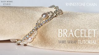 Rhinestone Chain Wire Wrap Bracelet Tutorial Easy Bracelet DIY Bangle DIY Jewelry How to make [upl. by Ahsen]