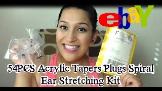 Ebay 54PCS Acrylic Clear Glitter Tapers Plugs Spiral Ear Stretching Kit Unboxing [upl. by Ijat]