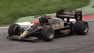 1985 Lotus 97T F1 V6 Turbo Sound  Accelerations amp Flaming Warm Up [upl. by Ardnohs805]