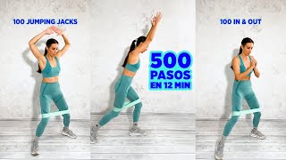 CAMINAR PARA ADELGAZAR 👉 500 PASOS en casa CON BANDAS ELÁSTICAS en 12 minutos 💙 Power walking [upl. by Ecirad]