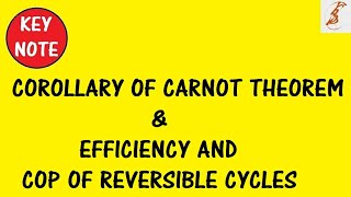 KeyNote  Corollary of Carnot Theorem  Efficiency amp COP of Reversible cycles [upl. by Papst234]