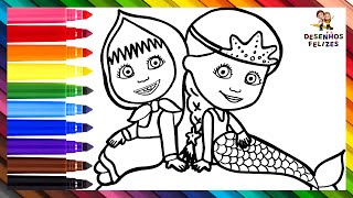 Desenhar e Colorir a Masha com uma Sereia 👧🏼🐻🧜‍♀️🌊 Desenhos para Crianças [upl. by Veljkov]