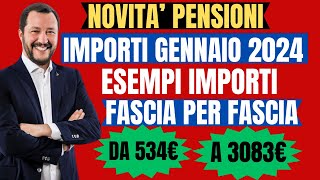 PENSIONI 2024 💰NUOVI AUMENTI IN ARRIVO GIA DA GENNAIO 📈 ESEMPI IMPORTI ESATTI FASCIA PER FASCIA [upl. by Erick]