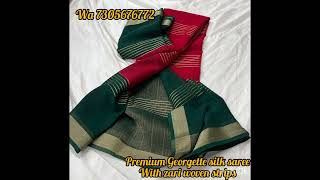 Premium georgette silk sarees with zari woven strips Contrast border Chith pallu Price 1850 S [upl. by Kruter675]