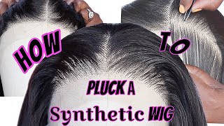 STEP BY STEP‼️ HOW TO PLUCK A Synthetic Lace Front WIG TUTORIAL for BEGINNERS  Miss Khrissy [upl. by Cardwell]