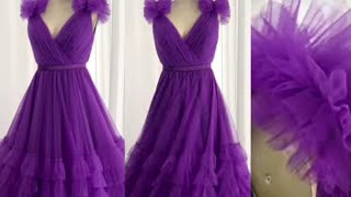 how to make a Ball gown cutting and stitching  meesho by purple net febric make a beautiful gown [upl. by Yendis]