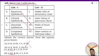 Match List I with List II  List  I List – II A Squamous Epithelium I Goblet cells of alimentary [upl. by Estrellita]