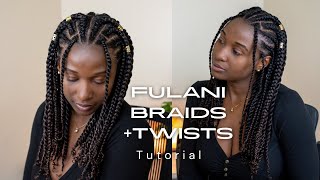 FULANI BRAIDS ON NATURAL HAIR TUTORIAL [upl. by Kerrill]