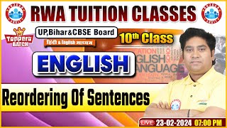 Reordering Of Sentences  UPBihar Board 10th NCERT English Class By Rajkumar Sir [upl. by Aynor378]