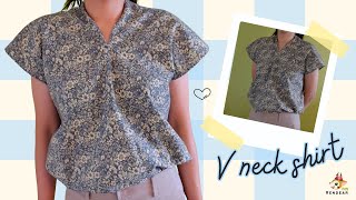 Easy sewing project V neck shirt No overlocker [upl. by Derron]