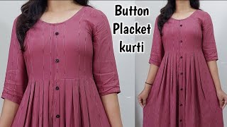 Front Open Plated Kurti Cutting and StitchingFront Button Placket Kurti Cutting and Stitching [upl. by Bradway]