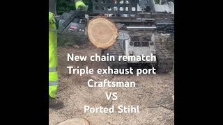 Triple exhaust ported craftsman 22 36cc VS ported stihl ms200t with new stihl 63PS chain in maple [upl. by Drandell]