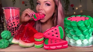 ASMR WATERMELON CAKE BUBBLE TEA CAKE POP MACARON SANDWICH COOKIE JELLO SLICE MUKBANG 먹방 [upl. by Uird]