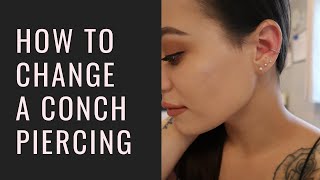 How To Change A Conch Piercing  Bar and Hoop [upl. by Oiraved]