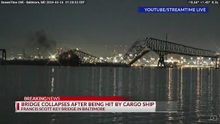 Baltimore bridge collapses after hit by cargo ship [upl. by Duvall]