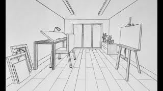 How to draw a room in one point perspective art studio [upl. by Etiuqram341]