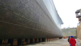 Battleship New Jersey BB62 Dry Dock Tour 4212024 Walking Along Side and First Look at Bow [upl. by Pearse]