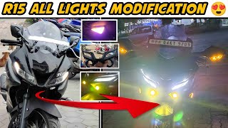 Yamaha R15 V3 All Lights Modification 😍  Yamaha R15 Modification  Hindustani Yadav [upl. by Anoi]