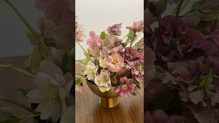 Floral design in a gold compote vessel with helleborus and lisianthus floraldesign [upl. by Davies]