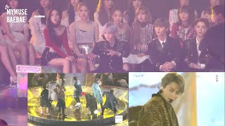 181201 MMA 워너원 WANNA ONE 배진영 REACTION 방탄소년단 BTS FAKE LOVE  IDOL [upl. by Ocsinarf]