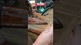 Final touches on my homemade leather and wood knife sheath woodworking diyprojects leathercraft [upl. by Livy]