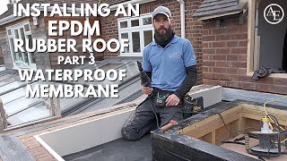 Installing An EPDM Rubber Roof Part 3 Waterproof Membrane [upl. by Acnayb]