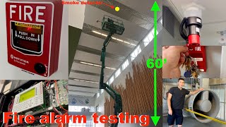 High school fire alarm testing notifier system with 60 foot high smoke and smoke control system [upl. by Aleacim]